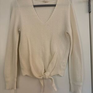 Moth Cream V-Neck Sweater with Tie Front